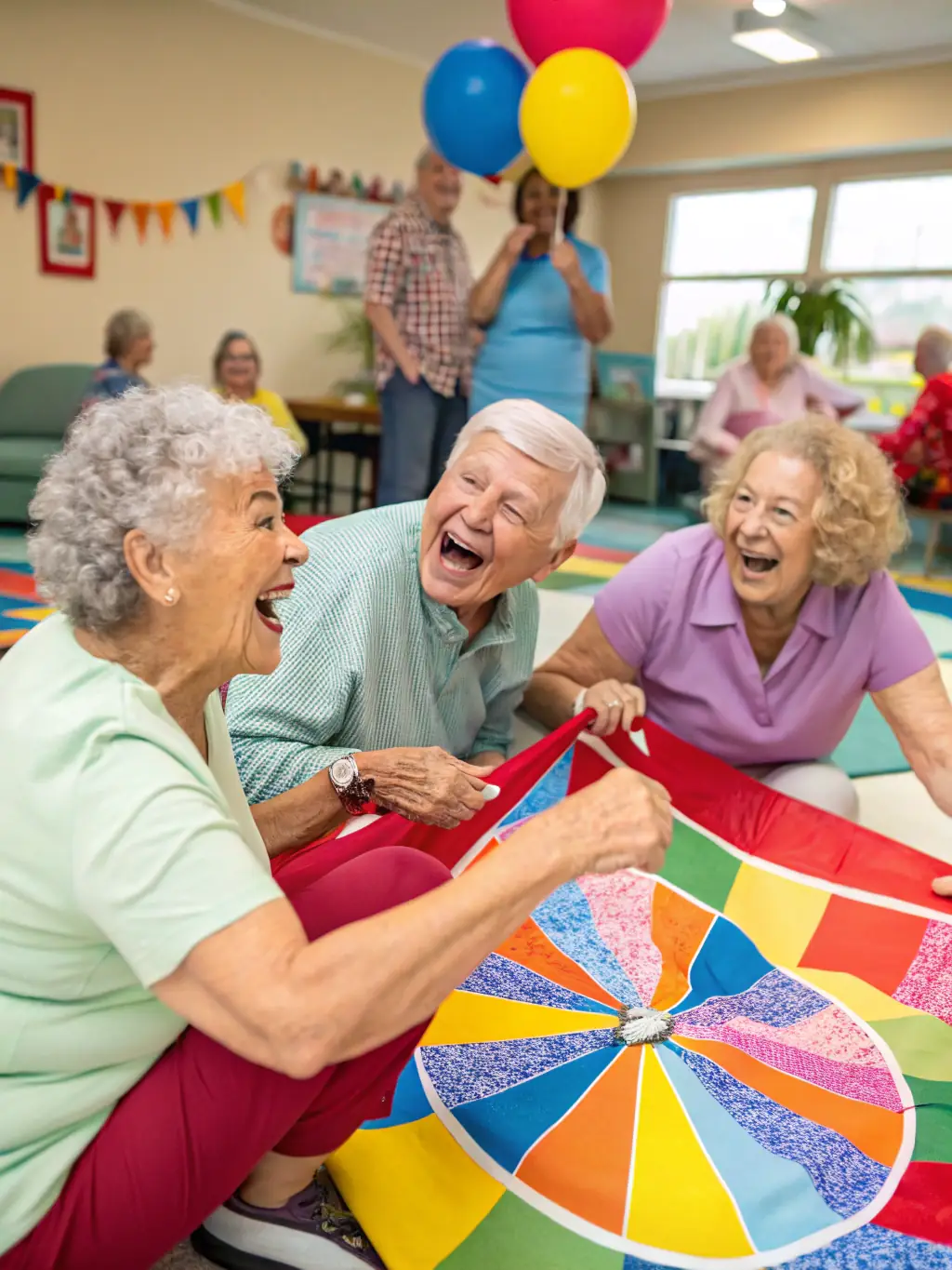 A vibrant photo of seniors participating in a group activity in an independent living community, highlighting social engagement.
