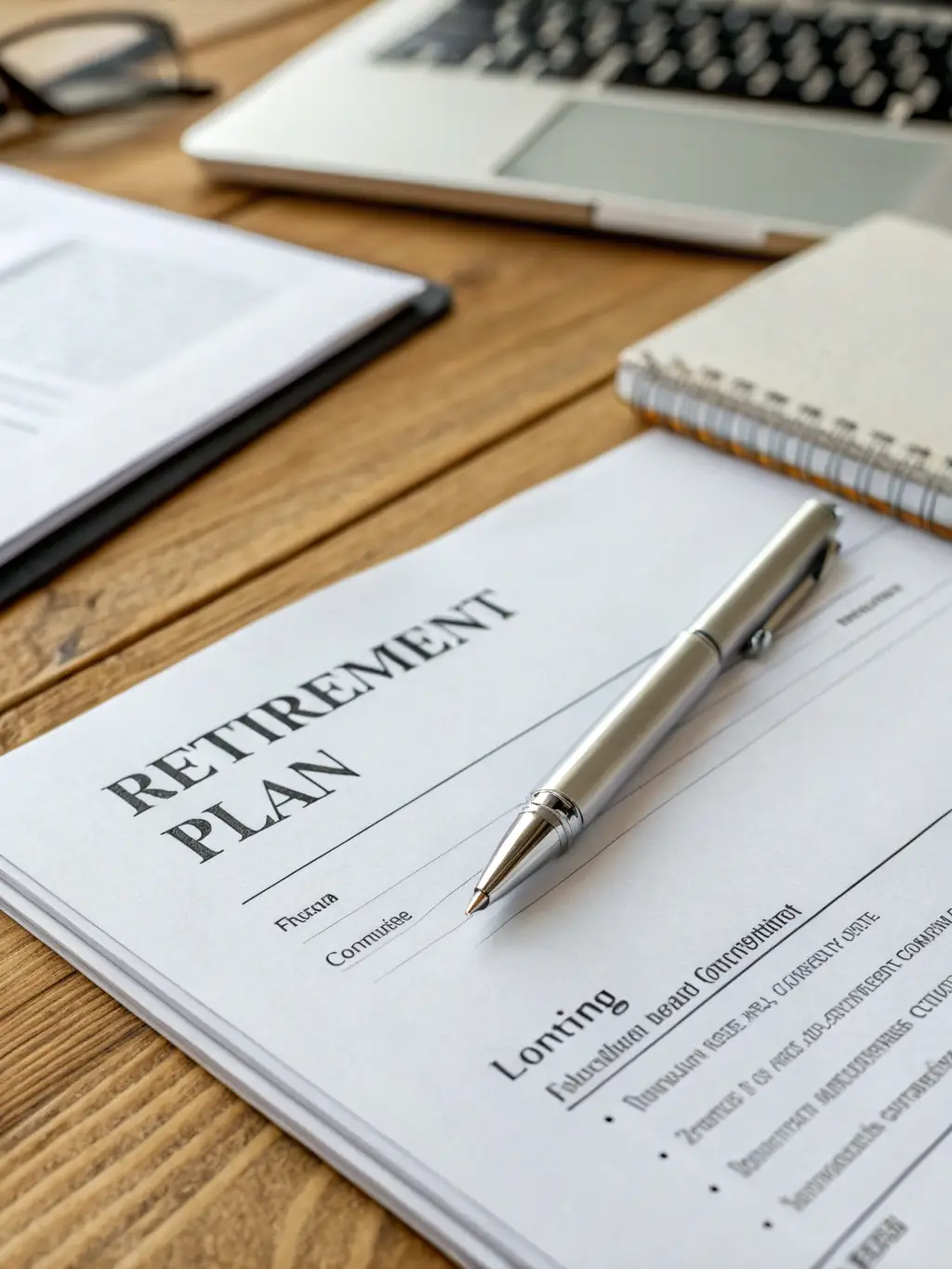An elegant, well-organized estate planning document resting on a mahogany desk, with a pen and reading glasses nearby, symbolizing careful planning and legacy.